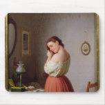 Young Woman Plaiting her Hair Mousepads