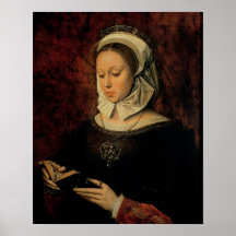 Young Woman Reading a Book of Hours (oil on panel) Print