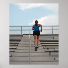young woman running up steps posters