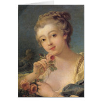Young Woman with a Bouquet of Roses Card