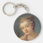 Young Woman with a Bouquet of Roses Keychains