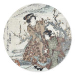 Young women walking a monkey by Ikeda,Eisen Stickers