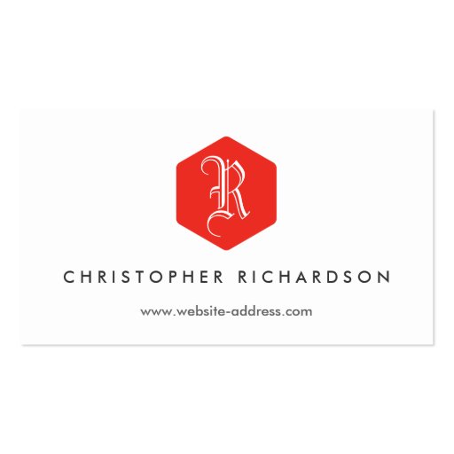 YOUR ELEGANT MONOGRAM LOGO IN RED & WHITE BUSINESS CARD TEMPLATE (front side)