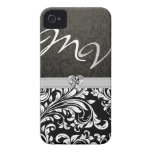 "your initials" Elegant Damask with Diamond Case-Mate iPhone 4 Case