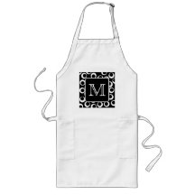 Your Letter. Black and White Monogram. Fun Pattern Aprons