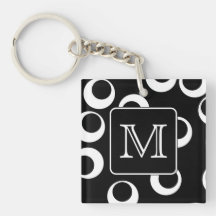 Your Letter. Black and White Monogram. Fun Pattern Square Acrylic Keychain