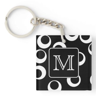 Your Letter. Black and White Monogram. Fun Pattern Square Acrylic Keychain