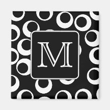 Your Letter. Black and White Monogram. Fun Pattern Fridge Magnet