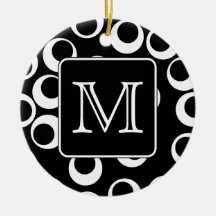 Your Letter. Black and White Monogram. Fun Pattern Christmas Tree Ornament