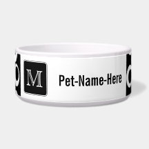 Your Letter. Black and White Monogram. Fun Pattern Dog Bowls