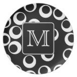 Your Letter. Black and White Monogram. Fun Pattern Party Plate