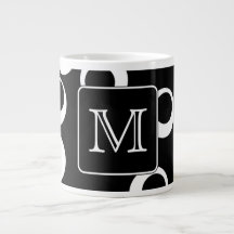 Your Letter. Black and White Monogram. Fun Pattern Extra Large Mugs