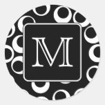 Your Letter. Black and White Monogram. Fun Pattern Round Sticker