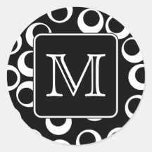Your Letter. Black and White Monogram. Fun Pattern Round Sticker