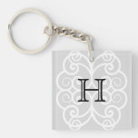 Your Letter. Black / White Swirl Monogram. Custom Acrylic Key Chain