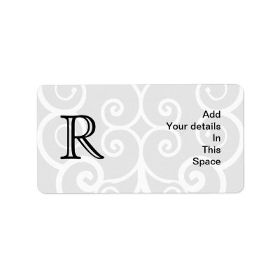 Your Letter. Black / White Swirl Monogram. Custom Personalized Address Label