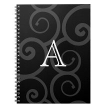 Your Letter. Black / White Swirl Monogram. Custom Spiral Note Book