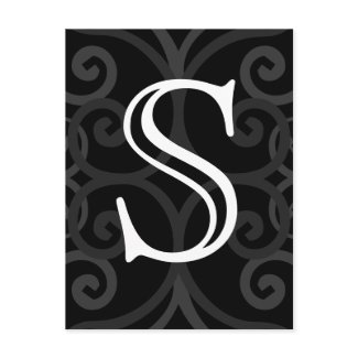 Your Letter. Black / White Swirl Monogram. Custom postcard
