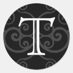 Your Letter. Black / White Swirl Monogram. Custom Round Sticker