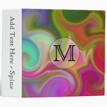 Your Letter, Colorful Swirls and Custom Monogram. 3 Ring Binders