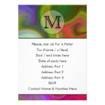 Your Letter, Colorful Swirls and Custom Monogram. Personalized Invites