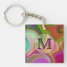 Your Letter, Colorful Swirls and Custom Monogram. Acrylic Key Chain