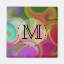 Your Letter, Colorful Swirls and Custom Monogram. Fridge Magnets