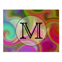 Your Letter, Colorful Swirls and Custom Monogram. Post Card