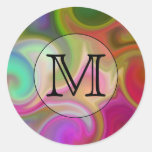 Your Letter, Colorful Swirls and Custom Monogram. Round Sticker