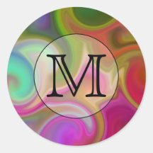 Your Letter, Colorful Swirls and Custom Monogram. Round Sticker