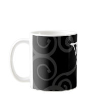 Your Letter. Custom Black / White Swirl Monogram. Mugs