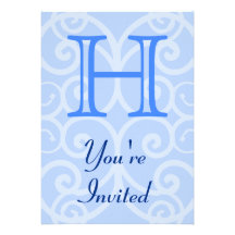 Your Letter. Custom Blue Swirl Monogram. Invitation