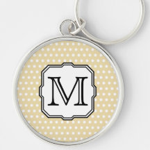 Your Letter. Custom Monogram. Beige Polka Dot. Key Chain