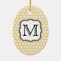Your Letter. Custom Monogram. Beige Polka Dot. Christmas Ornament