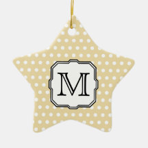 Your Letter. Custom Monogram. Beige Polka Dot. Christmas Ornaments