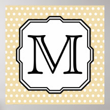 Your Letter. Custom Monogram. Beige Polka Dot. Poster