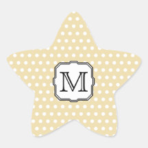 Your Letter. Custom Monogram. Beige Polka Dot. Star Sticker