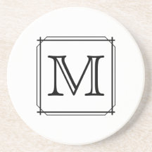 Your Letter. Custom Monogram. Black and White Beverage Coaster