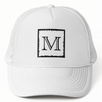Your Letter. Custom Monogram. Black and White Mesh Hat