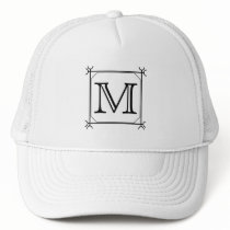 Your Letter. Custom Monogram. Black and White Mesh Hat