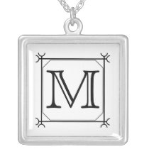 Your Letter. Custom Monogram. Black and White Pendant