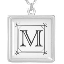 Your Letter. Custom Monogram. Black and White Pendant