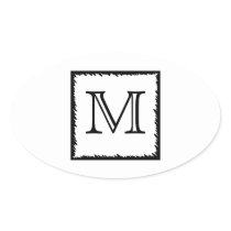 Your Letter. Custom Monogram. Black and White Oval Sticker