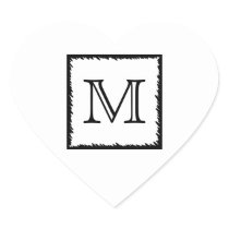 Your Letter. Custom Monogram. Black and White Heart Sticker