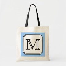 Your Letter. Custom Monogram. Blue Black White. Bags