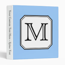 Your Letter. Custom Monogram. Blue Black White. 3 Ring Binders
