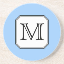 Your Letter. Custom Monogram. Blue Black White. Beverage Coaster