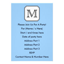 Your Letter. Custom Monogram. Blue Black White. Custom Invite