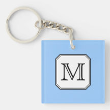 Your Letter. Custom Monogram. Blue Black White. Acrylic Keychains