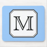 Your Letter. Custom Monogram. Blue Black White. Mouse Pad